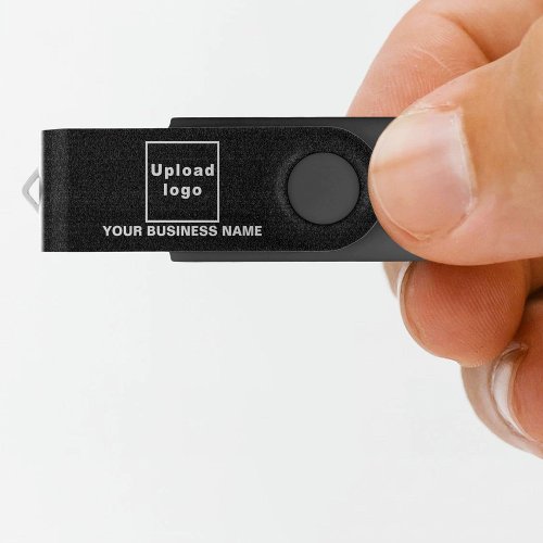 Business Name and Logo on Black USB Swivel Flash Drive