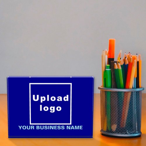 Business Name and Logo on Blue Acrylic Block