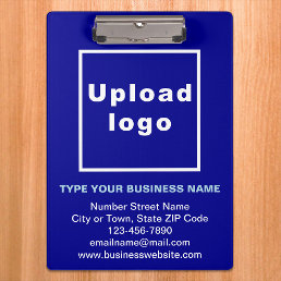 Business Name and Logo on Blue Clipboard
