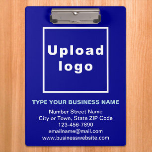 Business Name and Logo on Blue Clipboard