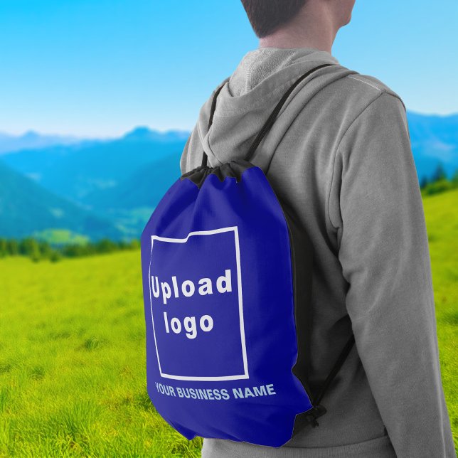 Business Name and Logo on Blue Drawstring Bag (Blue drawstring bag with your business name and logo as a travel bag)