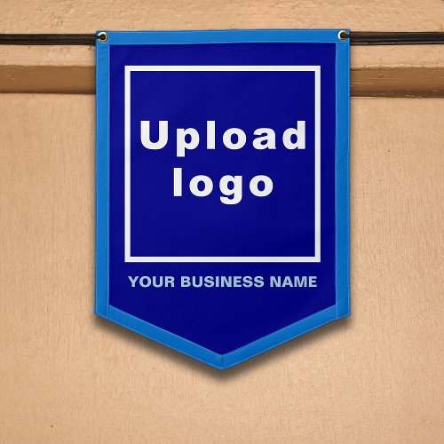 Business Name and Logo on Blue Shield Shape Pennant