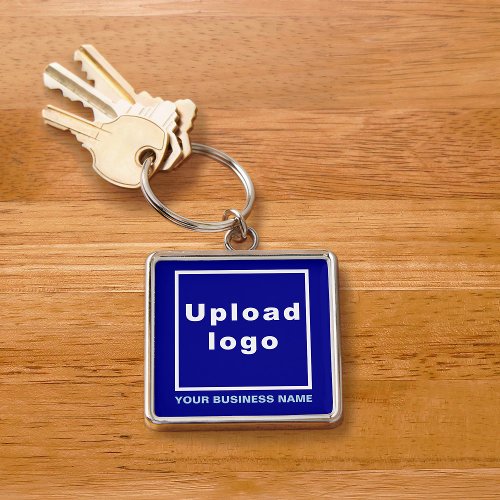 Business Name and Logo on Blue Square Premium Keychain