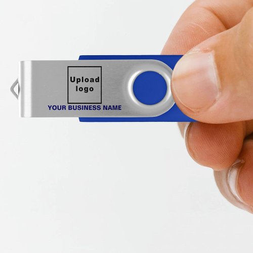 Business Name and Logo on Blue USB Swivel Flash Drive