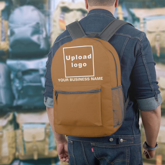 Business Name and Logo on Brown Backpack (Build brand name awareness. Your business name and logo on brown backpack.)