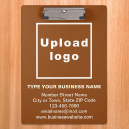 Business Name and Logo on Brown Clipboard
