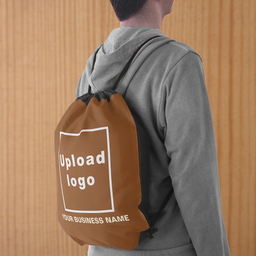 Business Name and Logo on Brown Drawstring Bag