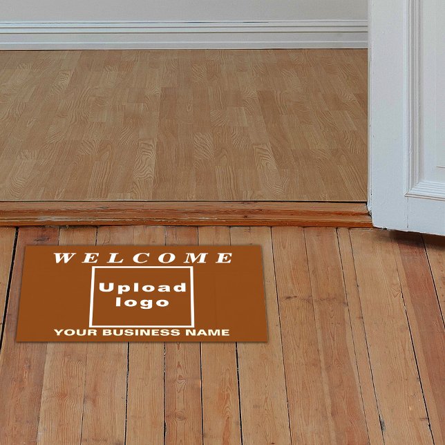 Business Name and Logo on Brown Rectangle Floor Decals (You business name, logo and welcome texts on brown rectangle floor decal.)