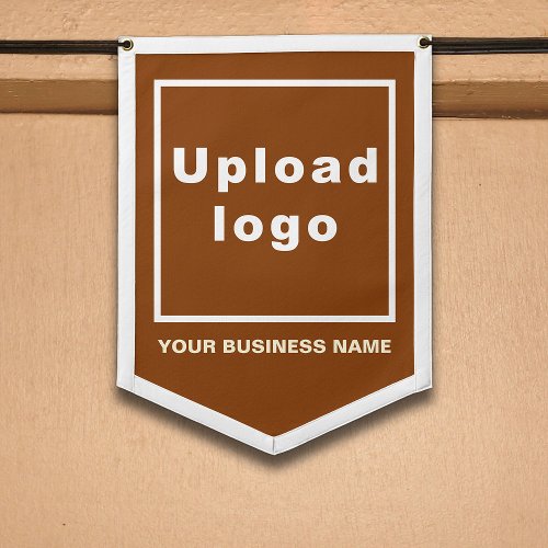 Business Name and Logo on Brown Shield Shape Pennant