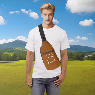 Business Name and Logo on Brown Sling Bag