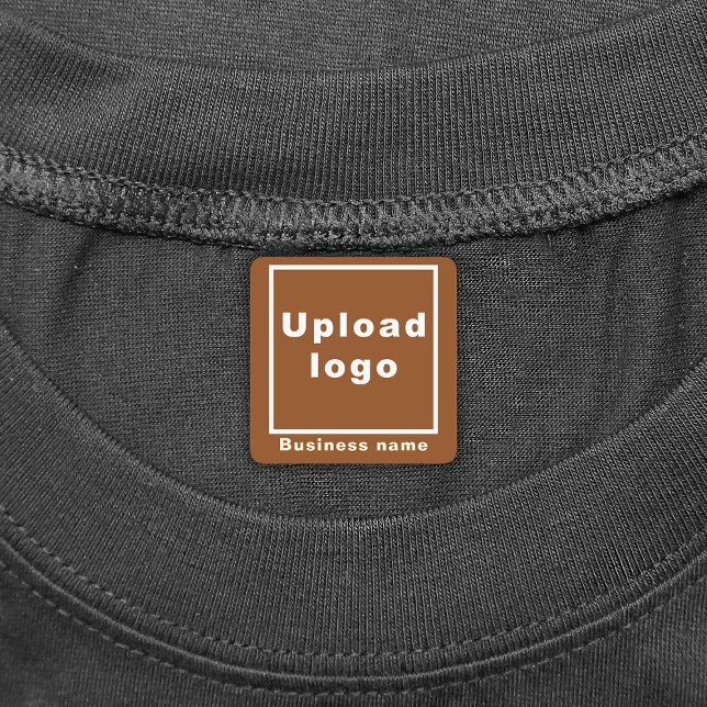 Business Name and Logo on Brown Square Iron On Labels (Brown square iron on label with your business name and logo)