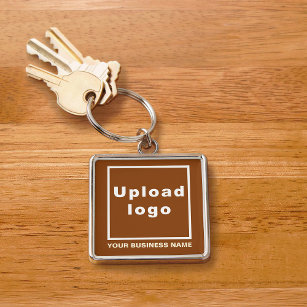 Business Name and Logo on Brown Square Premium Keychain