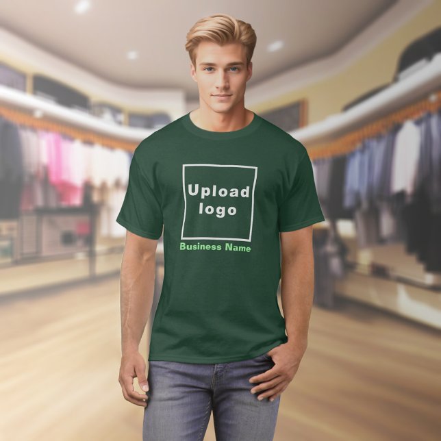 Business Name and Logo on Deep Forest Green T-Shirt (Deep forest green t-shirt with your business name and logo on model)