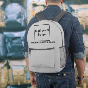 Business Name and Logo on Gray Backpack