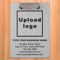 Business Name and Logo on Gray Clipboard