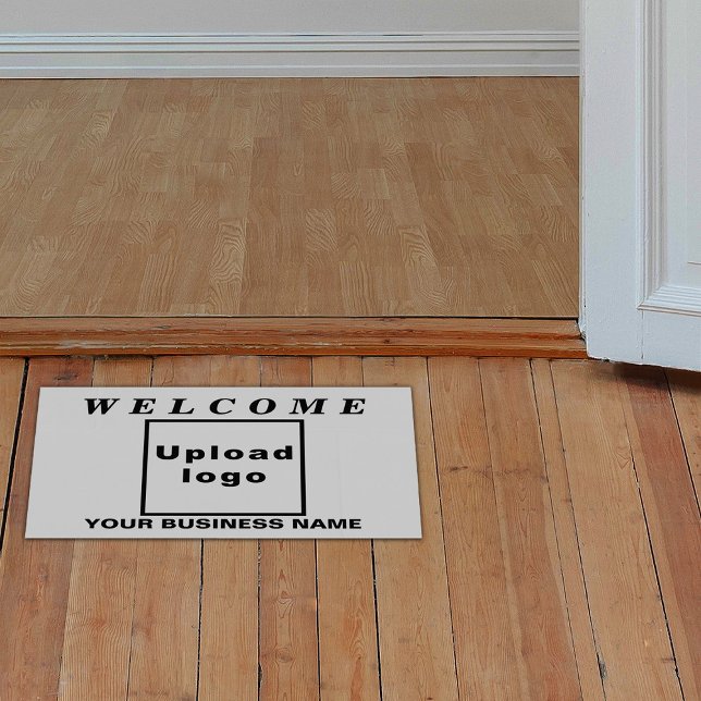 Business Name and Logo on Gray Rectangle Floor Decals (You business name, logo and welcome texts on gray rectangle floor decal.)