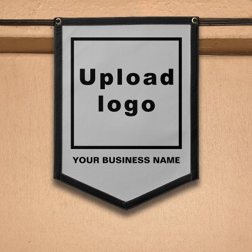Business Name and Logo on Gray Shield Shape Pennant