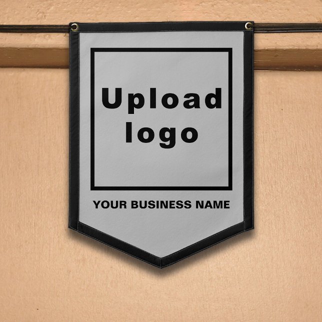 Business Name and Logo on Gray Shield Shape Pennant (Creator Uploaded)