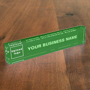 Business Name and Logo on Green Acrylic Desk Name Plate