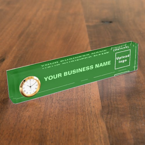 Business Name and Logo on Green Acrylic With Clock Desk Name Plate