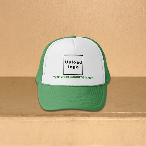 Business Name and Logo on Green and White Trucker Hat