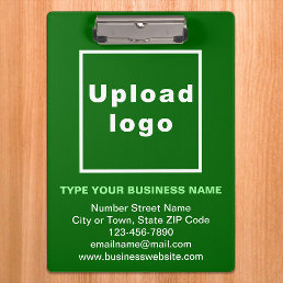 Business Name and Logo on Green Clipboard
