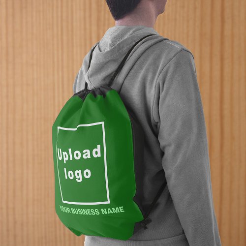 Business Name and Logo on Green Drawstring Bag