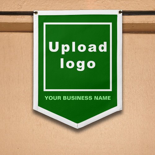 Business Name and Logo on Green Shield Shape Pennant