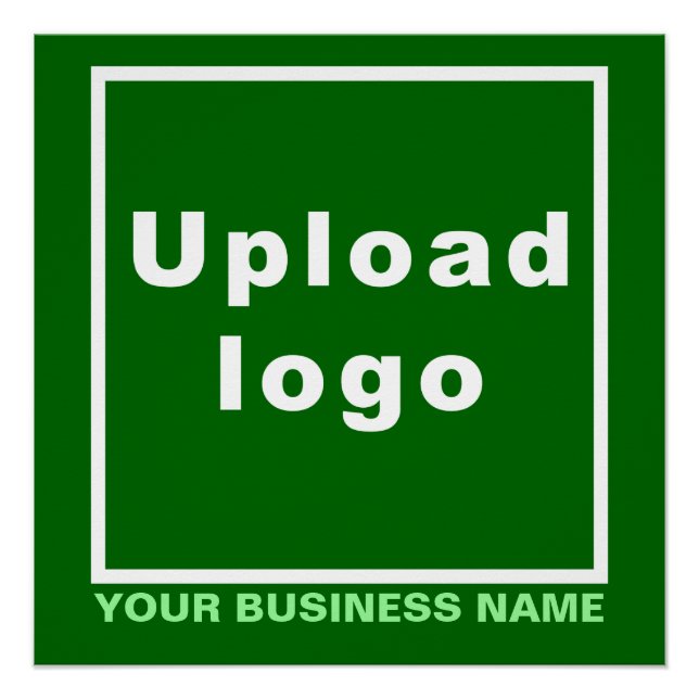Business Name and Logo on Green Square Glossy Poster (Front)