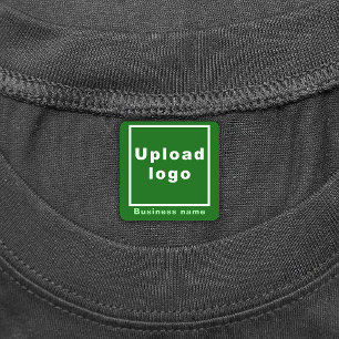 Business Name and Logo on Green Square Iron On Labels
