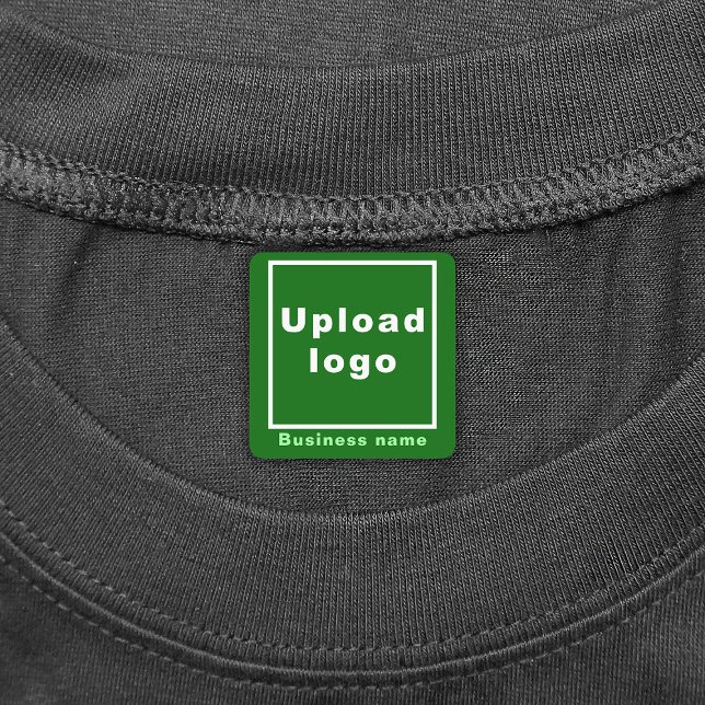 Business Name and Logo on Green Square Iron On Labels (Green square iron on label with your business name and logo)
