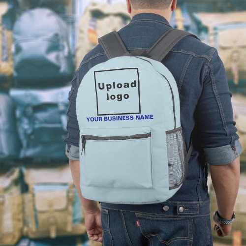 Business Name and Logo on Light Blue Backpack