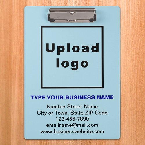 Business Name and Logo on Light Blue Clipboard