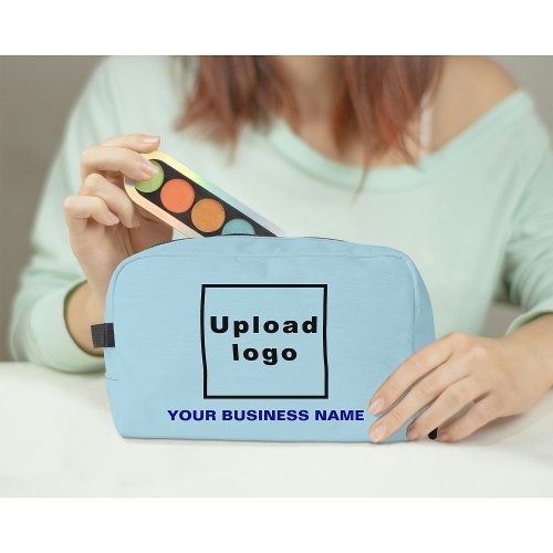Business Name and Logo on Light Blue Dopp Kit