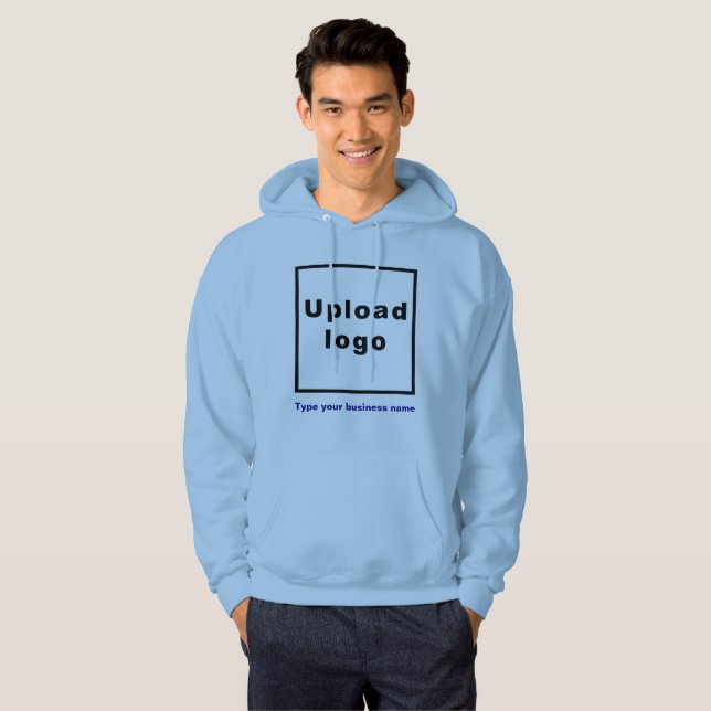 Business Name and Logo on Light Blue Hoodie (Front Full)