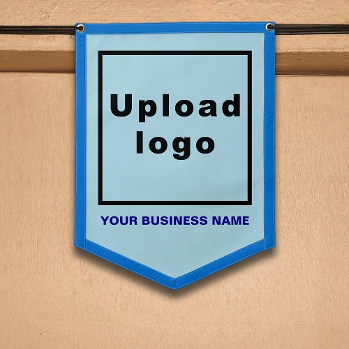 Business Name and Logo on Light Blue Shield Shape Pennant