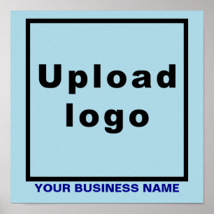 Business Name and Logo on Light Blue Square Poster
