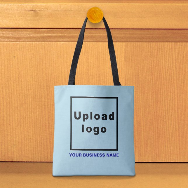 Business Name and Logo on Light Blue Tote Bag (Light blue tote bag with your business name and logo)