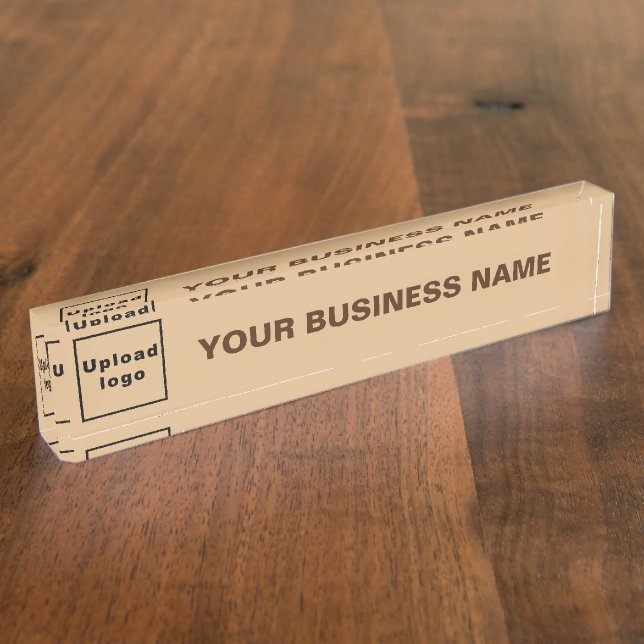 Business Name and Logo on Light Brown Acrylic Desk Name Plate (Side)