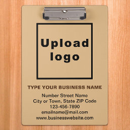 Business Name and Logo on Light Brown Clipboard