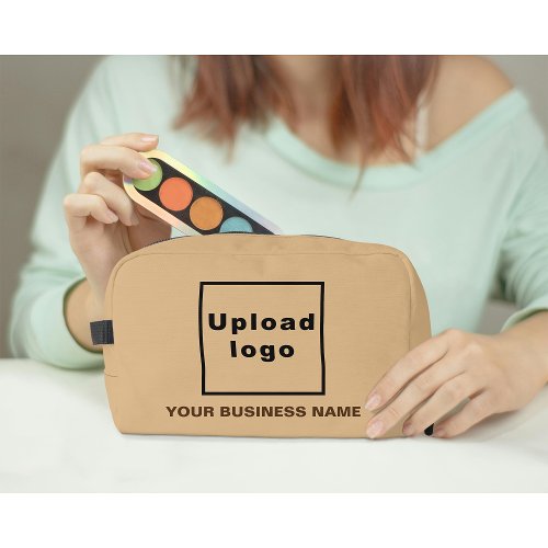 Business Name and Logo on Light Brown Dopp Kit