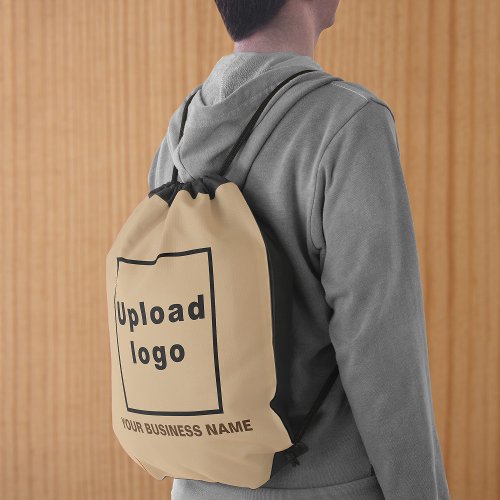 Business Name and Logo on Light Brown Drawstring Bag