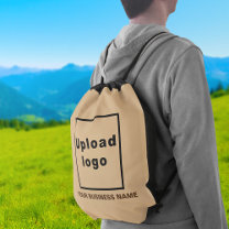 Business Name and Logo on Light Brown Drawstring Bag