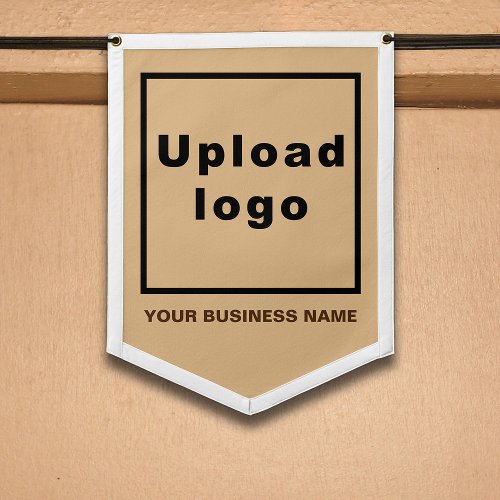 Business Name and Logo on Light Brown Shield Shape Pennant