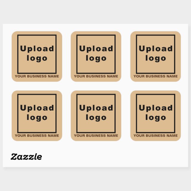 Business Name and Logo on Light Brown Square Sticker (Sheet)
