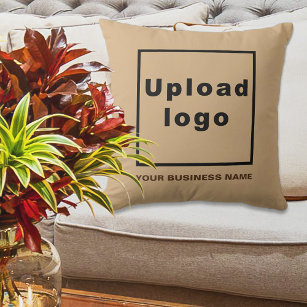 Business Name and Logo on Light Brown Throw Pillow