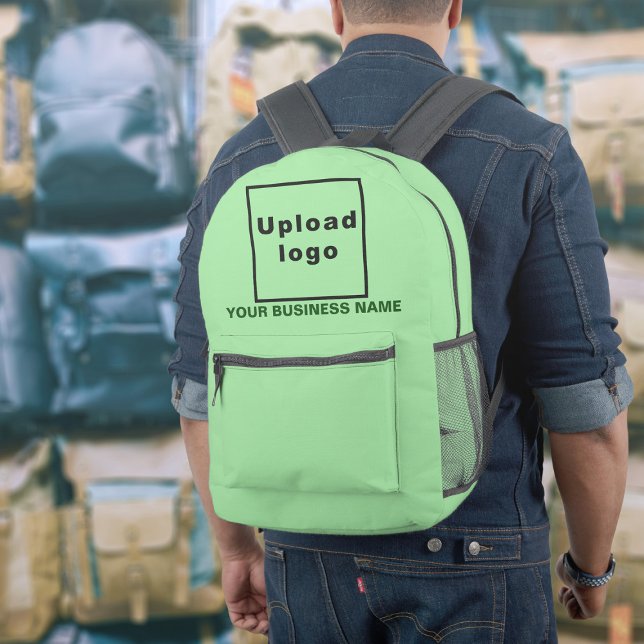 Business Name and Logo on Light Green Backpack (Build brand name awareness. Your business name and logo on light green backpack.)
