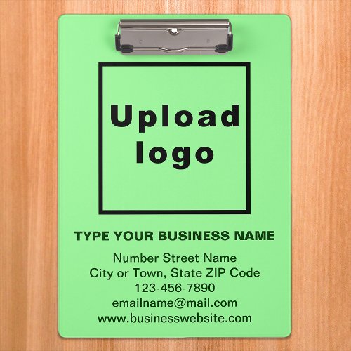 Business Name and Logo on Light Green Clipboard