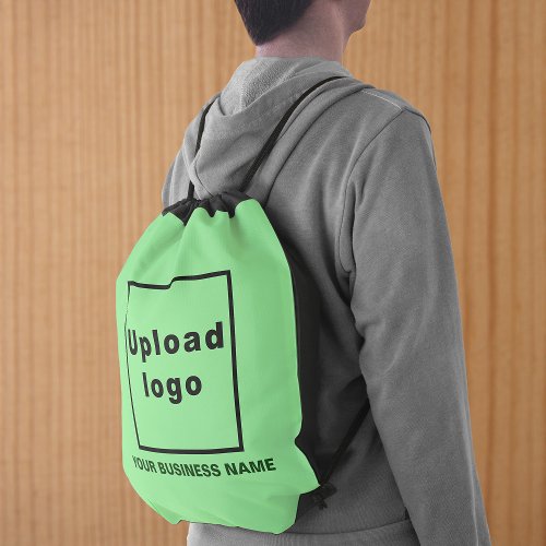 Business Name and Logo on Light Green Drawstring Bag