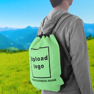Business Name and Logo on Light Green Drawstring Bag